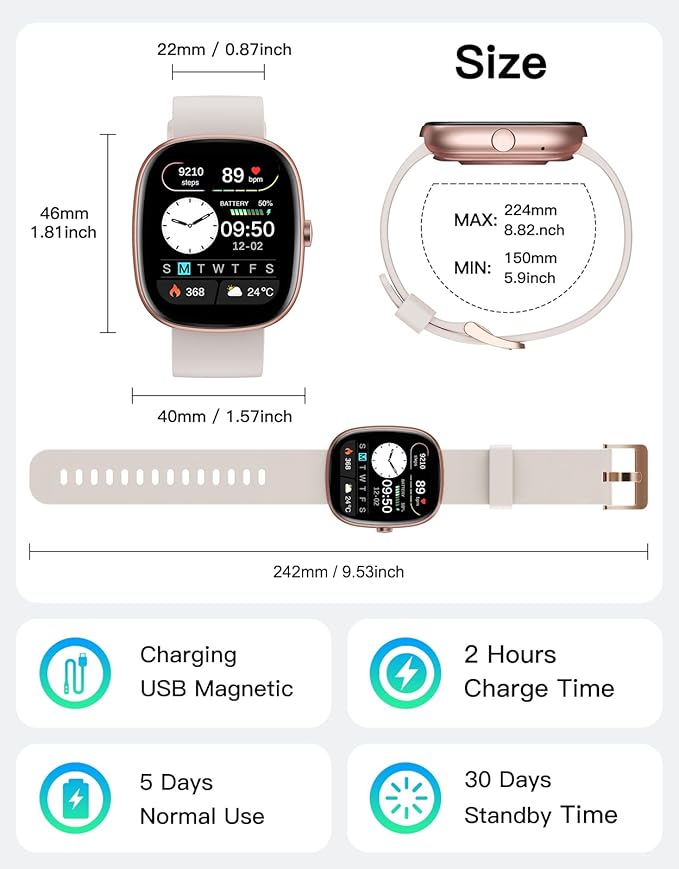 Fitness Tracker 2025 Ver. (Answer/Make Calls), 1.85" Smart Watch Fitness Watches for Women Men with 24/7 Heart Rate Blood Oxygen Monitor Sleep Tracker 100+ Sport Modes IP68 Waterproof (Starlight)