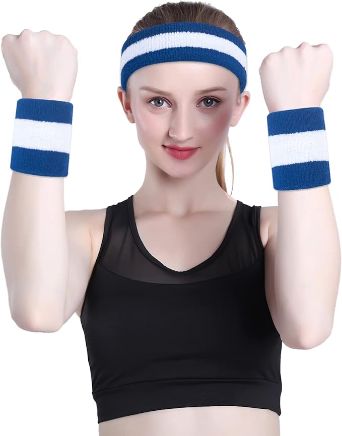 ONUPGO 6 Pieces Sweatbands Set - Sports Headbands Wristbands for Men & Women,Cotton Terry Cloth Sweatband for Tennis,Basketball,Gym,Working Out - Moisture Wicking Elasticity