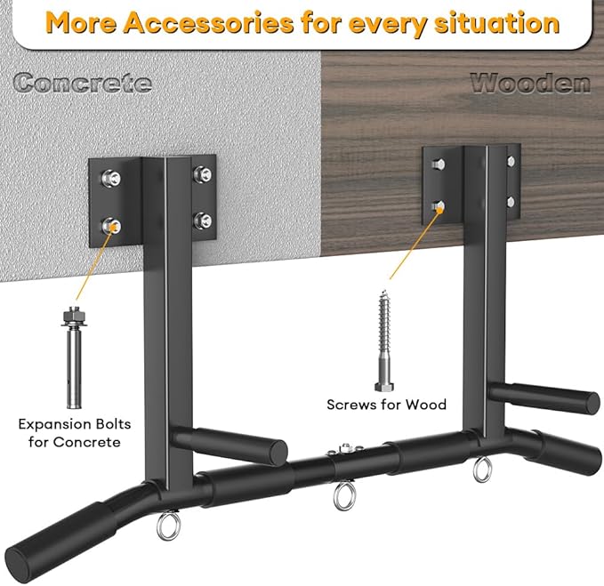 Wall Mount Pull Up Bar, Joist Mount Pull Up Bar, Beam and Rafter Mounted Chin Up Bar for Home Gym With Wood Mount and Wall Mount Screws