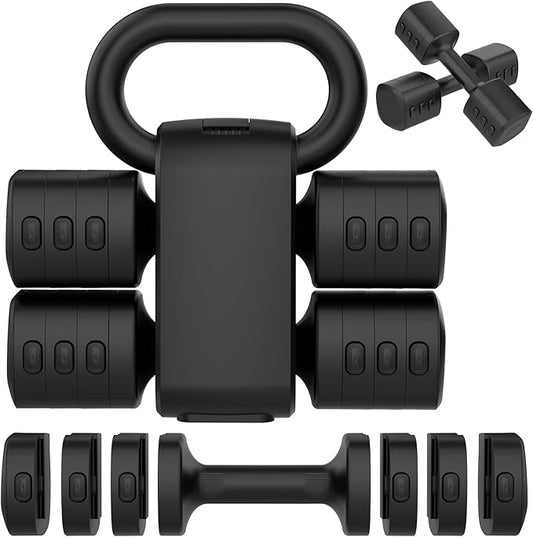 2-in-1 Adjustable Dumbbells Set, 4 Levels Weight Dumbbells Set for Women Men, Each 2.2/3.3/4.4/5.5lb Hand Weights with Kettlebell Form for Home Gym Exercise Training