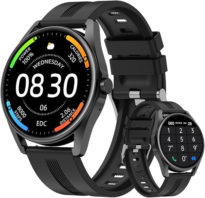 HUAKUA Smart Watches for Women Men (Answer/Make Calls) Compatible with iPhone/Android Phones, Round Smartwatch Digital Watch Fitness Tracker with Heart Rate Monitor Sleep Tracker Waterproof Black