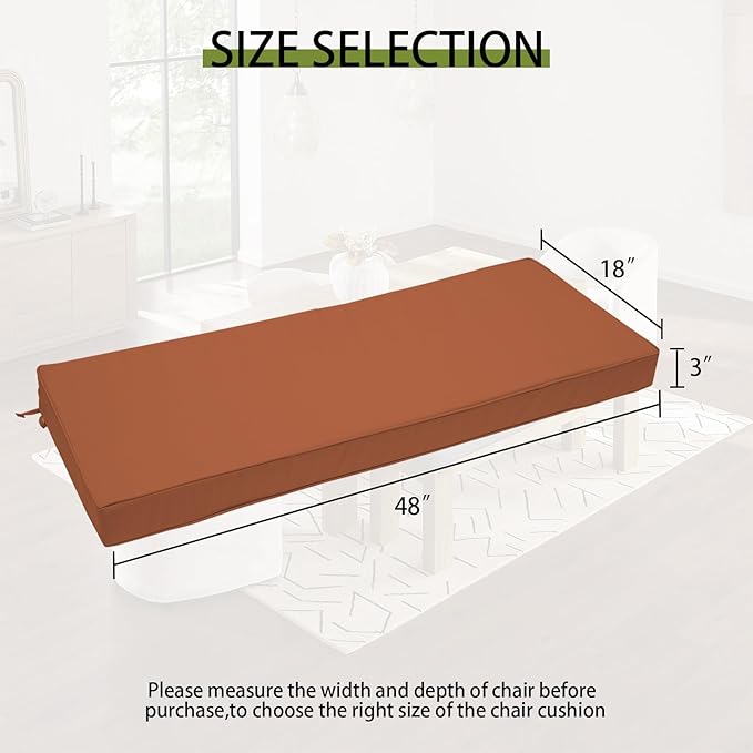 Outdoor Bench Cushion 48 x 18 x 3 Inch, Waterproof Patio Furniture Cushions with Ties, Non-Slip Rectangle Bench Seat Cushion Foam Pad for Garden Sofa Settee Couch Swing, Red