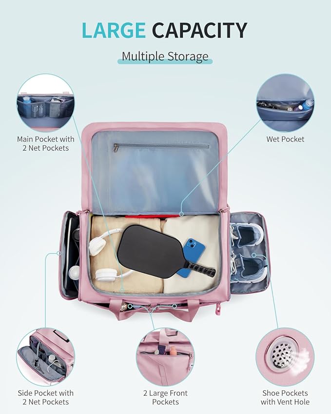 ECOHUB 40L Gym Bag for Women Men Water Resistant Sports Duffle Bag with Shoes Compartment& Wet Pocket, Travel Weekender Camping Backpack