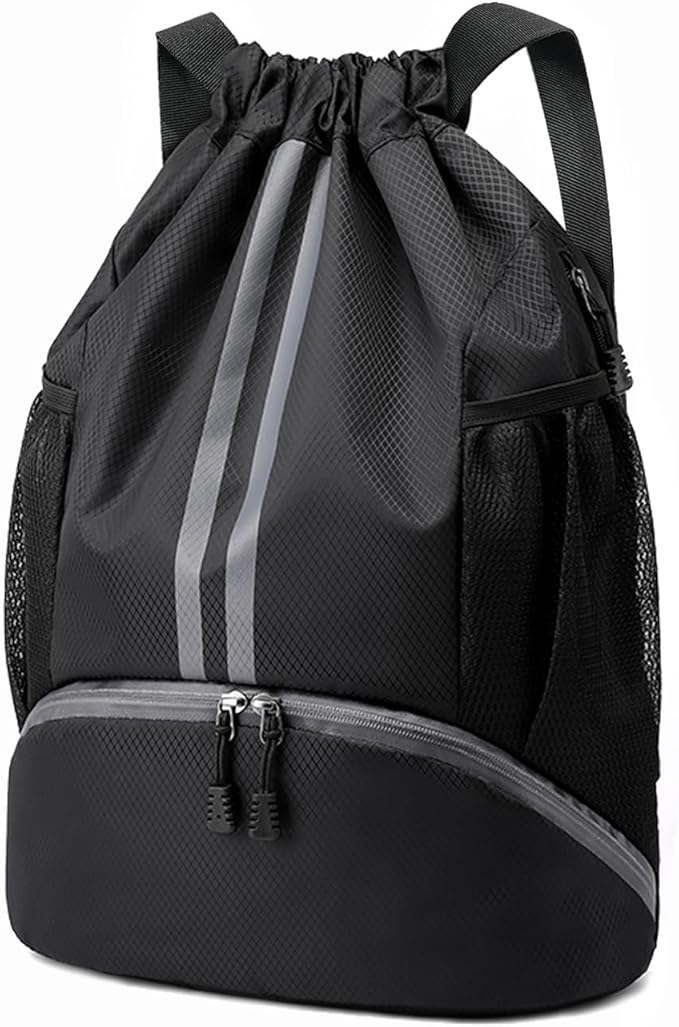 Hoedia Sports Drawstring Backpack - String Swim Gym Bag with Shoes Compartment and Wet Proof Pocket for Women and Men