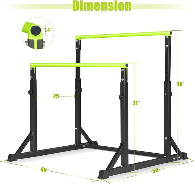 Bongkim Dip Bar, Heavy Duty Dip Station with 7 Height Levels, 800lbs Adjustable Parallel Bars for Tricep Dips Pull-Ups L-Sits Calisthenics Exercises Strength Training for Home Gym Outdoor