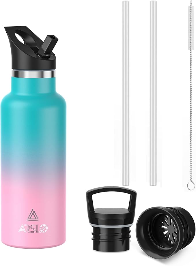Stainless Steel Double Wall Water Bottles, Vacuum Insulated Bottle With Straw Lid, Insulated Water Bottle Keeps Water Cold for 24 Hours, Hot for 12 Hours, Hiking, Sports