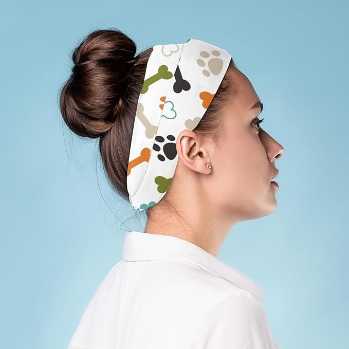 Wide Headbands for Women, Colored Dog Cat Paw Footprint and Bones Hairband for Women Non Slip Sports Head Bands for Women's Hair