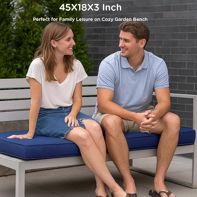 Codi Outdoor Bench Cushion 45 inch, Double Waterproof Patio Furniture Cushions Replacement for Swing, Porch, Couch, 45x18x3'', Navy