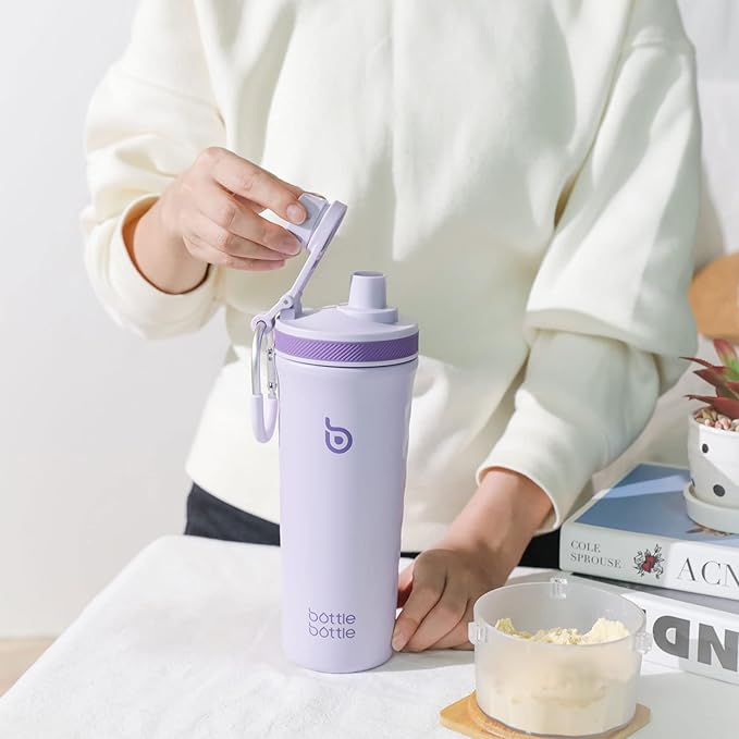 BOTTLE BOTTLE 26 oz Insulated Shaker Bottle Stainless Steel Water Bottle with Wire Whisk, Reusable Protein Shaker Gym Water Cup Purple