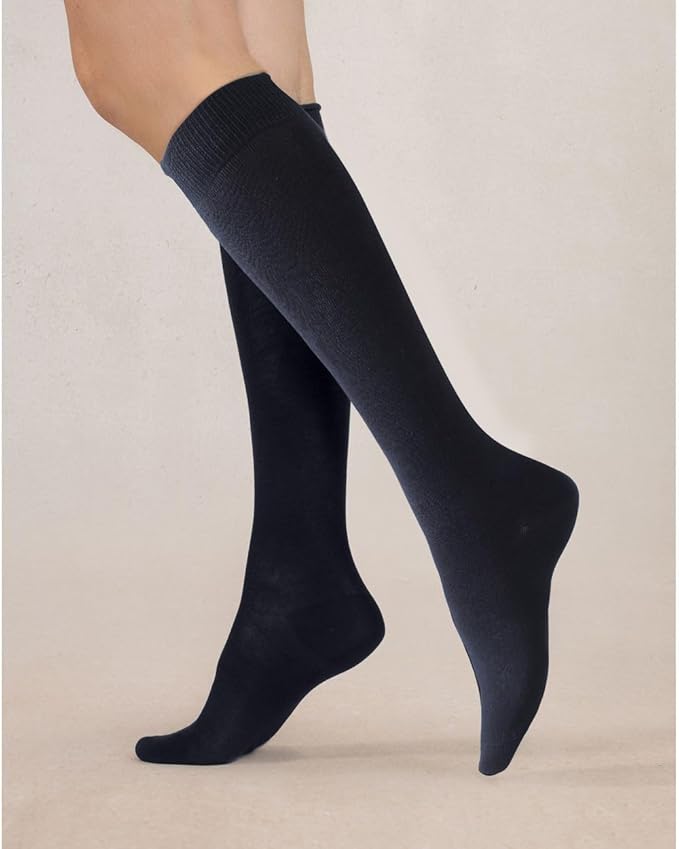 COTTON DAY Women's Soft Combed Cotton Knee High Long Calf Dress Socks Seamless Toe Black White Gray Navy Blue Brown