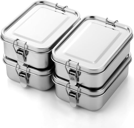 Umigy 4 Pcs Stainless Steel Food Containers Metal Bento Lunch Box Stainless Steel Food Storage Containers, Lockable Clips to Leak Proof, Reusable Dishwasher Snack Boxes for Work (1000ml)