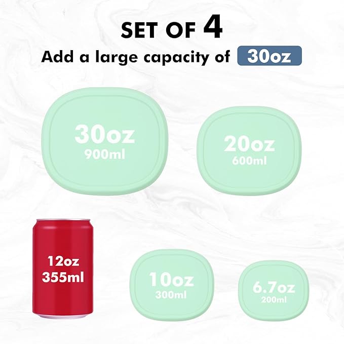 Anatole Silicone Food Storage Containers 4 Pcs Lunch Bento Box with Lids Leakproof Dishwasher Microwave Oven Freezer Safe BPA Free CPC Certified (30oz 20oz 10oz 6.7oz)