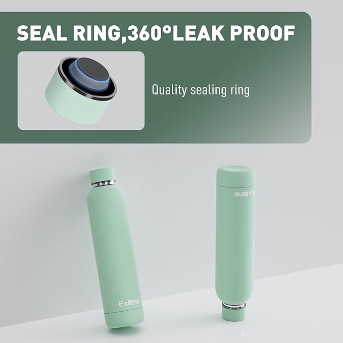 Slim Insulated Water Bottles for Travel 25oz with Clip, Double Wall Vacuum Stainless Steel Water Bottle Keeps Drinks Cold 24 Hrs/Hot 12 Hrs, 100% Leakproof, BPA Free(Mint)