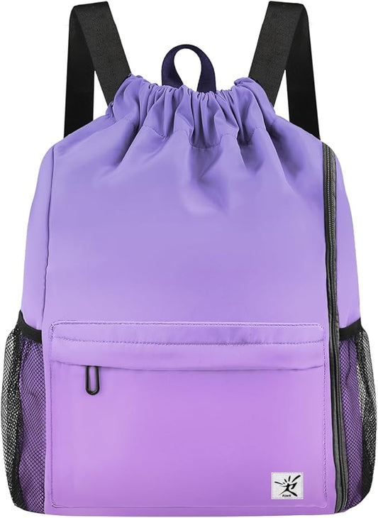 Drawstring Backpack with Mesh Pockets String Gym Bag Sackpack Sandproof Water Resistant Beach Backpack for Men Women