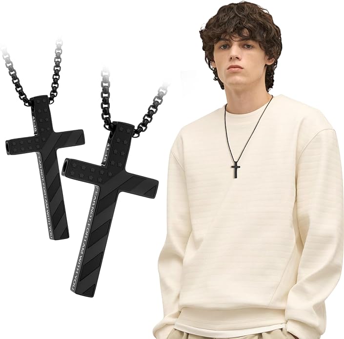 American Flag Cross Breathing Necklace for Women Men Quit Stop Smoking Stainless Steel Inspirational Bible Verse Anxiety Relief Mindfulness Jewelry for Stress Relief Christian Meditation Gift