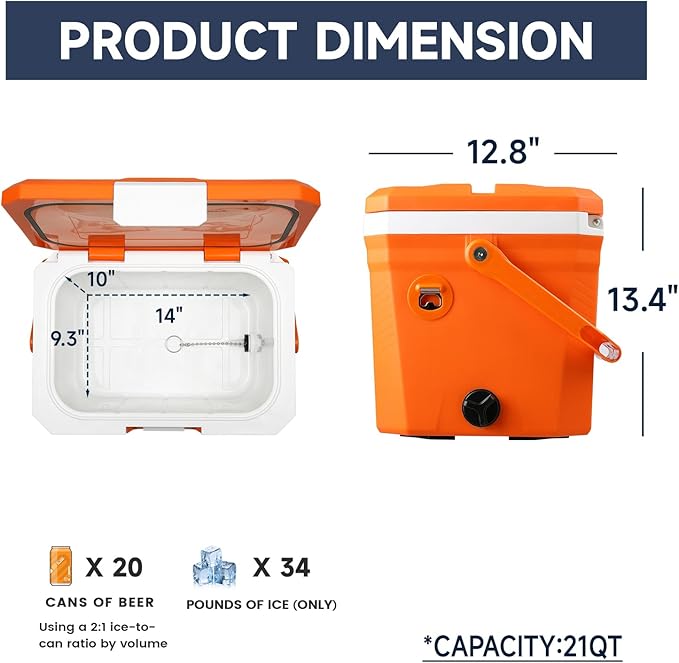 EchoSmile Portable Cooler 20L/21qt, Outdoor Insulated Ice Chest Box