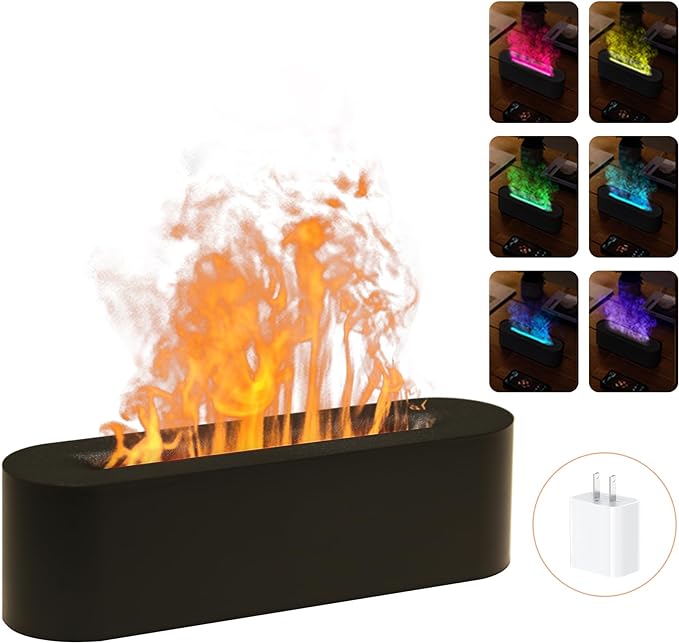Essential Oil Diffusers,Flame Colorful Water Vapor Fire Fireplace Humidifier for Aromatherapy Aroma Therapy Machine Room Bedroom,Black Flame Diffuser for Essential Oils
