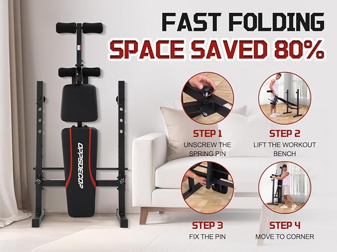 OPPSDECOR Multi-Function Weight Bench Set with Squat Rack Leg Extension & Leg Curl Adjustable Workout Bench for Full Body Fitness Foldable Flat/Incline/Decline Upgrade Bench Press for Home Gym