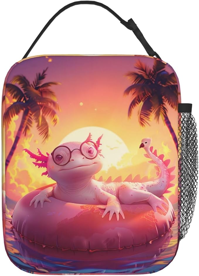 Insulated Lunch Box for Women Men, Axolotl Theme Lunch Box Reusable Portable Lunch Bag Cooler Tote Waterproof Lunch Container for Office Picnic Work Travel