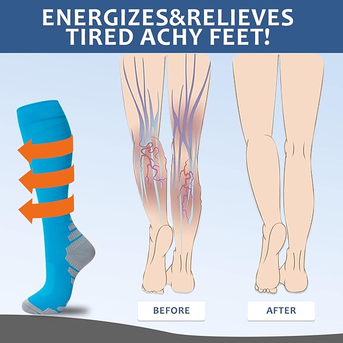 fenglaoda Compression Socks Women Men 6 Pairs, Knee High Best Support Circulation Socks for Running, Travel, Flight, Nurse