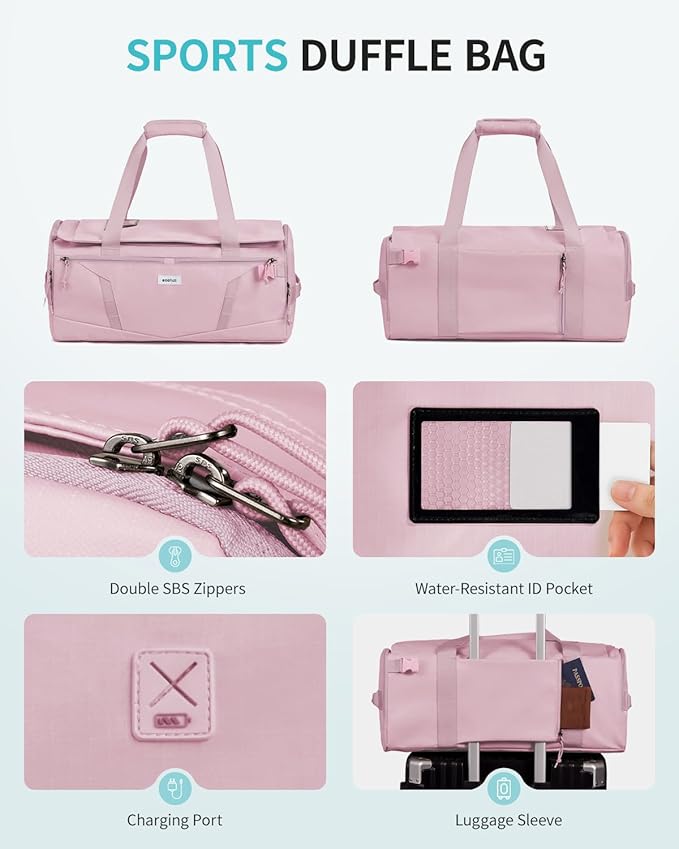 ECOHUB 40L Gym Bag for Women Men Water Resistant Sports Duffle Bag with Shoes Compartment& Wet Pocket, Travel Weekender Camping Backpack