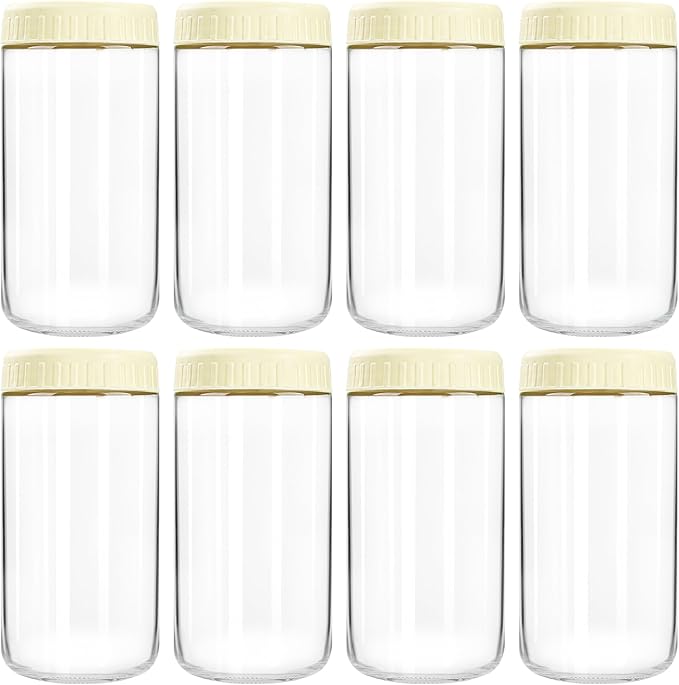 Overnight Oats Containers with Lids, 24oz Glass Jars with Lids 8 pcs, Milk White, Wide Mouth Mason jars for Salad, Yogurt, Snacks, Meal Prep