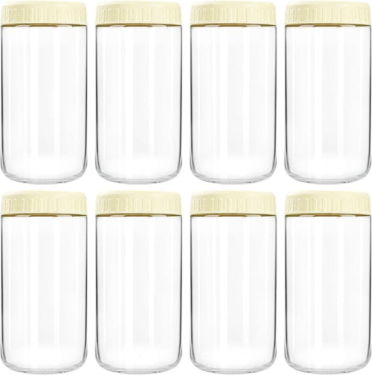 Overnight Oats Containers with Lids, 24oz Glass Jars with Lids 8 pcs, Milk White, Wide Mouth Mason jars for Salad, Yogurt, Snacks, Meal Prep