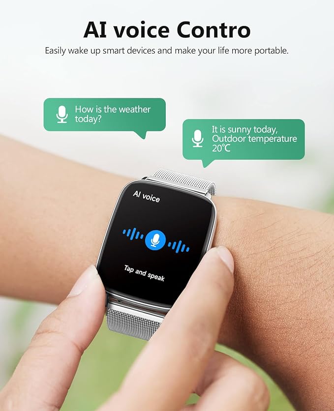2025 Smart Watches for Women Men, 1.85" AI Voice Smartwatch, 24/7 Heart Rate Monitor, Stress/SpO2/Sleep Tracker, IP68 Waterproof, Weather, 100+ Sports Fitness Tracker for Android iOS Silver Metal