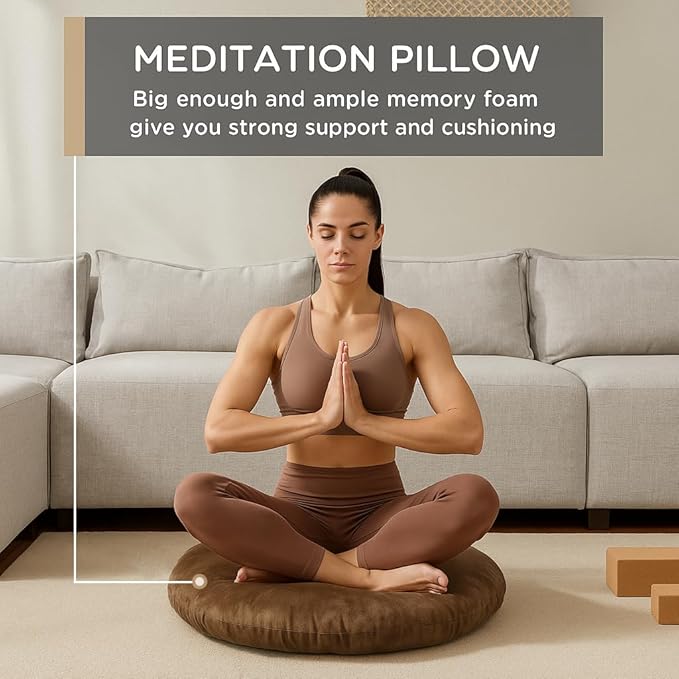 Codi Large Meditation Cushions – Round Floor Pillows for Adults with Removable Washable Cover, Soft and Supportive Floor Cushion for Yoga, Seating and Dog Bed, 32 inch - Coffee