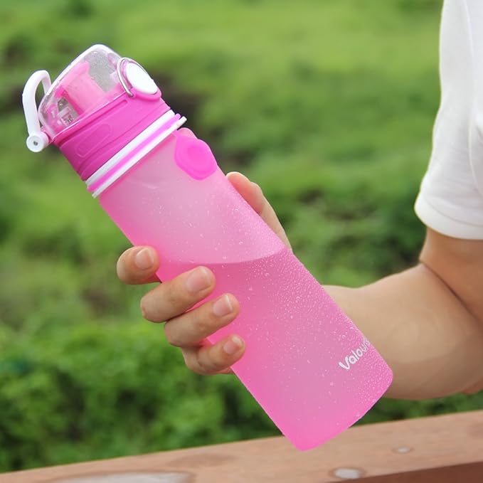 Valourgo Collapsible Water Bottle, Silicone Foldable with Leak Proof Valve BPA Free, Aqua Blue, 21 oz
