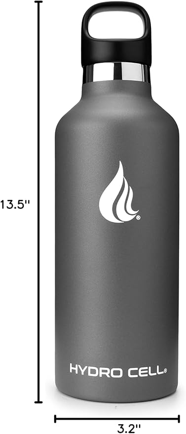 HYDRO CELL Stainless Steel Water Bottle with Straw & 2 Standard Mouth Lids (32oz 24oz 20oz 16oz) Keeps Liquids Hot or Cold w/Double Wall Vacuum Insulated Leak Proof Sport Design (Graphite 32oz)