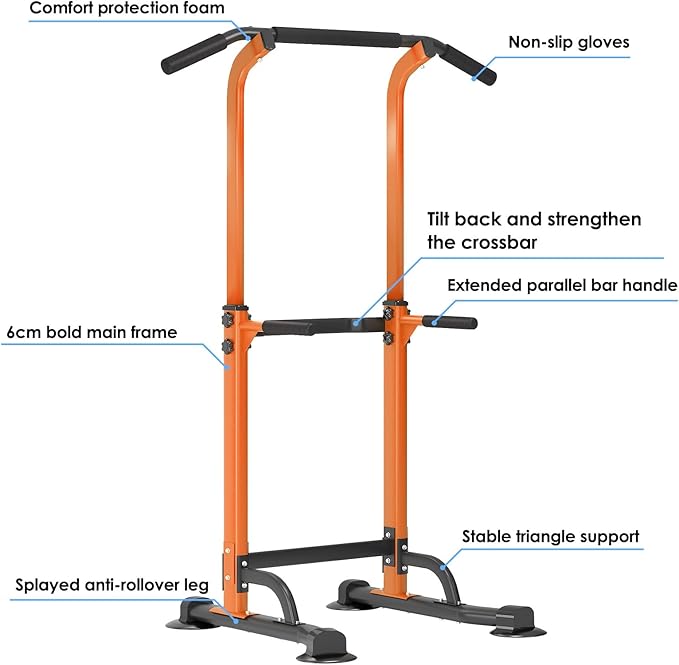 Adjustable Power Tower Pull Up Bar Dip Station, Free Standing Pull Up Rack Dip Station for Home Gym, 400LBS Capacity Height Heavy Duty Multi-Function Home Strength Training Fitness Workout Equipment