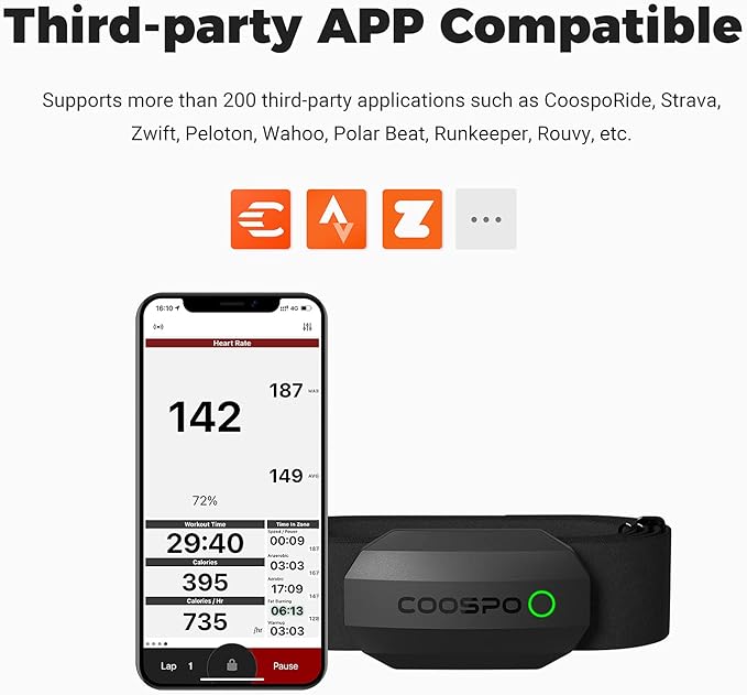 COOSPO Bluetooth Heart Rate Monitor Chest Strap H808S, ANT+ BLE HR Monitor Chest, HRM IP67 Waterproof, 300H Battery Life