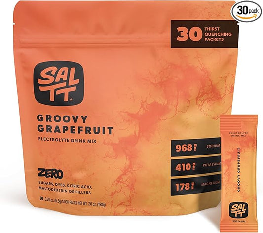 Keto Chow SALTT Electrolytes Powder Packets, Groovy Grapefruit (30 Hydration Packets) - Magnesium, Potassium, Sodium, Trace Minerals - Vegan, Sugar & Gluten Free - Travel Essentials - Made in USA