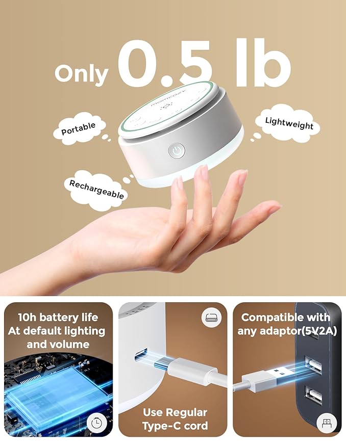 Momcozy Sound Machine for Baby-20 Soothing Sounds & Touch Warm Light Portable White Noise for Kids & Adults for Sleeping Timer and Memory | Ideal Travel Companion & Nursery Must-Have