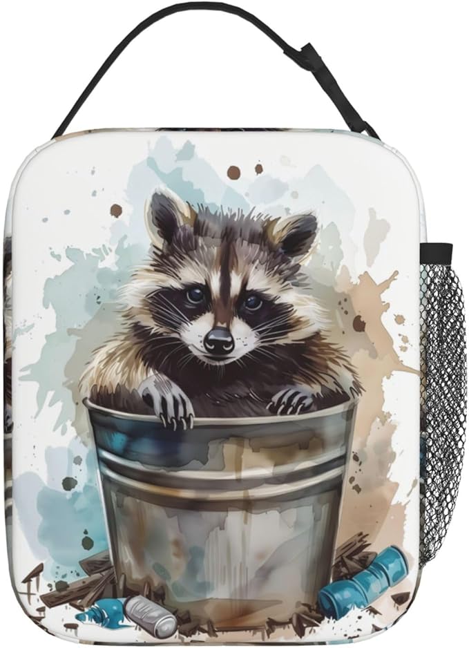 Insulated Lunch Box for Women Men, Raccoon Lunch Box Reusable Portable Lunch Bag Cooler Tote Waterproof Lunch Container for Office Picnic Work Travel Hiking