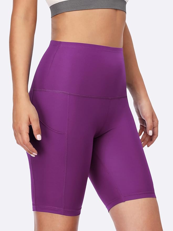 CADMUS Women's High Waist Spandex Yoga Shorts for Bike Running Two Side Pockets