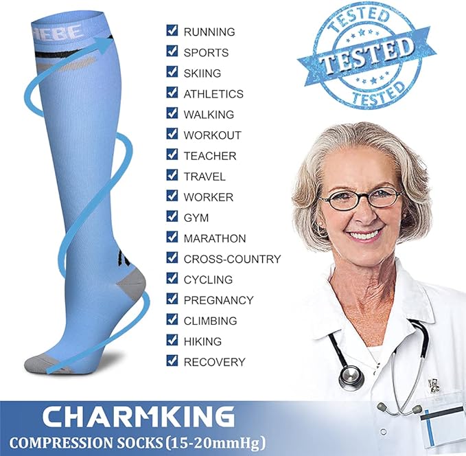 CHARMKING Compression Socks for Women & Men Circulation (8 Pairs) 15-20 mmHg is Best Support for Athletic Running,Hiking