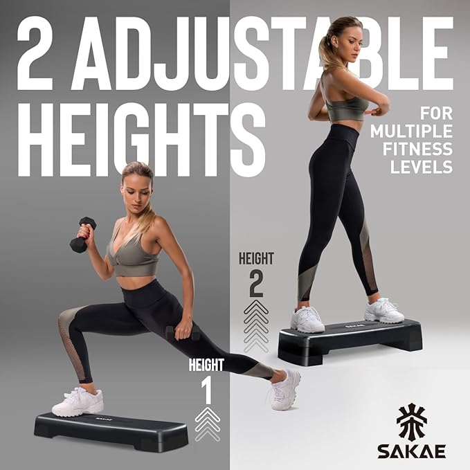 Adjustable Height Aerobic Stepper Set, Multiple Bundle Options with Dumbbells, Kettlebell, Waist Trimmer, Ankle Weights or Weighted Vest, Workout Exercise Step Platform w/Level Risers, 4 Colors