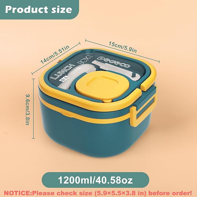 Single-Layer Bento Lunch Box for Kids & Adults with Removable Stainless Steel Lunch Container,Dressing Container,BPA-Free,Dishwasher Safe - Includes Utensil(Blue,Non-Insulated)