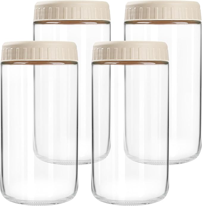 Overnight Oats Containers with Lids, 24oz Glass Jars with Lids 4 pcs, Apricot, Wide Mouth Mason jars for Salad, Yogurt, Snacks, Meal Prep