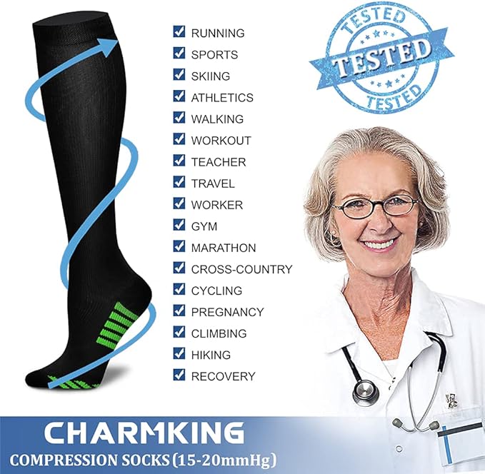CHARMKING Compression Socks for Women & Men Circulation (8 Pairs) 15-20 mmHg is Best Support for Athletic Running,Hiking