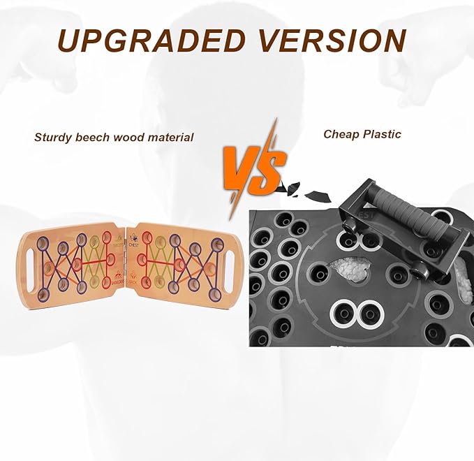 Wooden Portable Push up board, foldable fitness strength training pushup stand with solid bar grips, 2 handles for floor, professional push up training equipment for man and women