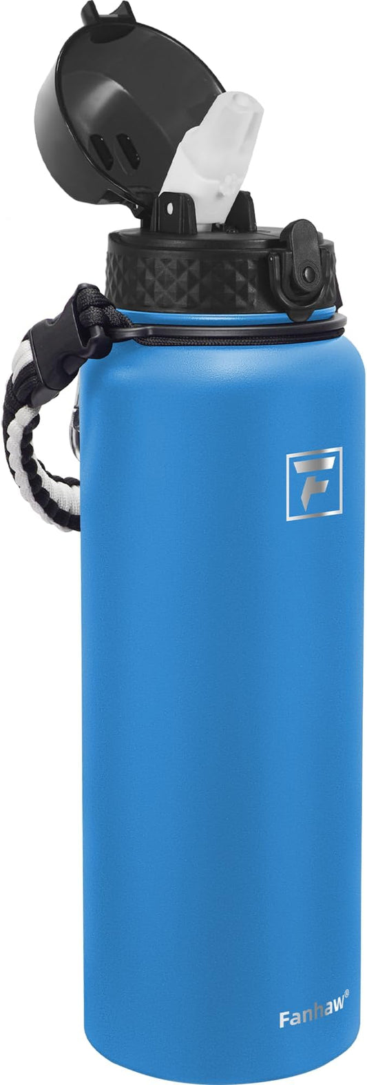 Fanhaw 40 Oz Stainless Steel Insulated Sports Water Bottles with Straw for Kids, Men and Women (Sky Blue)