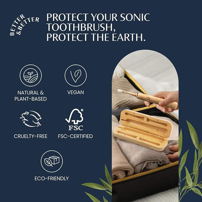 Better & Better Travel Case Designed for The Bamboo Sonic Toothbrush | Fits 2 Replacement Brush Heads & 1 Electric Brush Handle | Natural Bamboo with Dual Magnetic Closure