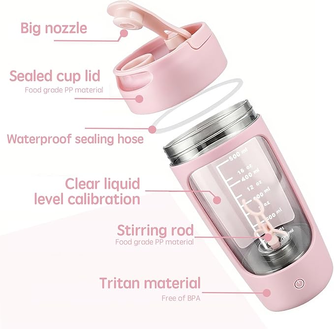 Electric Protein Shaker Bottle with Storage Box,22oz USB Rechargeable Mixer Cup,Made with Tritan, BPA Free, Protein Shakes for Mixer(Pink)