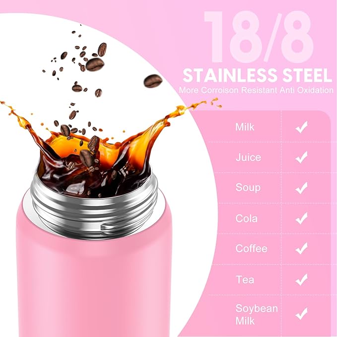 18/8 Stainless Steel Water Bottle with Straw, 24oz Insulated Vacuum Drinking Bottle BPA Free, Perfect for Hot or Cold Drinks, 24oz LeakProof Insulated Water Bottle, for Camping, Gym, Work