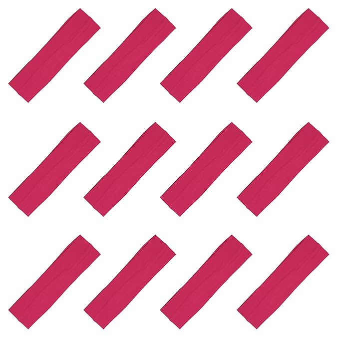 Kenz Laurenz Soft and Stretchy Elastic Cotton Headbands, Pack of 12, Hot Pink