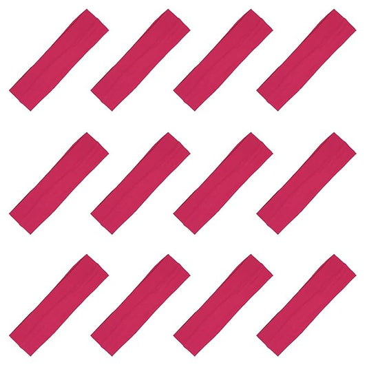 Kenz Laurenz Soft and Stretchy Elastic Cotton Headbands, Pack of 12, Hot Pink