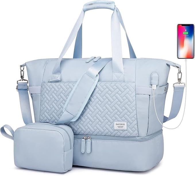 Duffle Bag for Travel, Weekender Bag with Shoe Compartment, Carry On Overnight Bag for Women with Toiletry Bag, Gym Bag with Wet Pocket, Hospital Bags for Labor and Delivery Beige